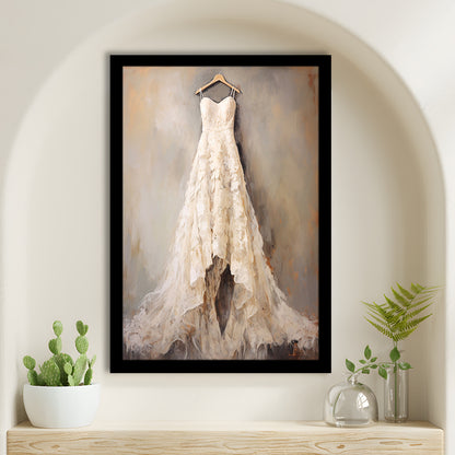 Wedding Dress Oil Painting Elegant Wedding Dress Art Vintage Style Art, Framed Art Print Wall Decor, Picture Framed