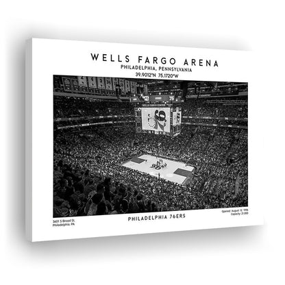 Wells Fargo Center Stadium Black And White, Philadelphia Basketball Stadium Print, Canvas Print Wall Art, Man Cave Gift