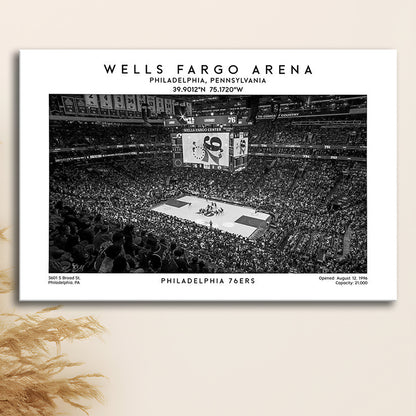 Wells Fargo Center Stadium Black And White, Philadelphia Basketball Stadium Print, Canvas Print Wall Art, Man Cave Gift