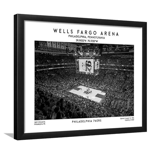 Wells Fargo Center Stadium Black And White, Philadelphia Basketball Stadium Wall Art Print, Framed Art Print Wall Decor