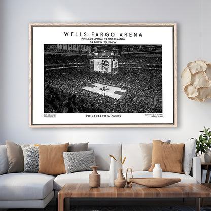 Wells Fargo Center Stadium Black And White, Philadelphia Basketball Stadium Wall Art Print, Framed Canvas Print Wall Art