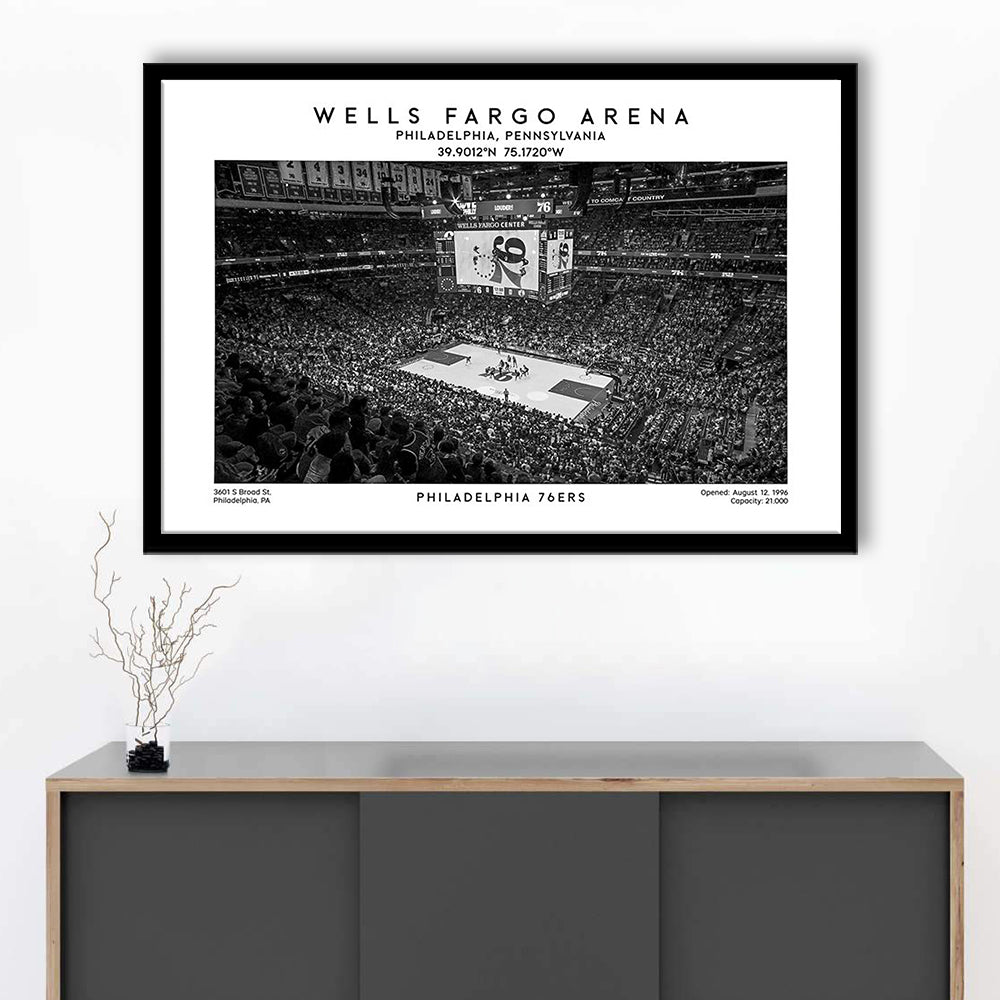 Wells Fargo Center Stadium Black And White, Philadelphia Basketball Stadium Wall Art Print, Framed Art Print Wall Decor