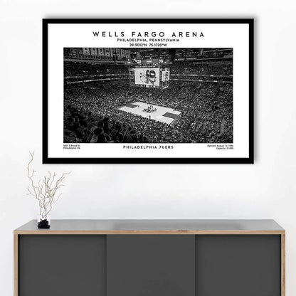 Wells Fargo Center Stadium Black And White, Philadelphia Basketball Stadium Wall Art Print, Framed Art Print Wall Decor