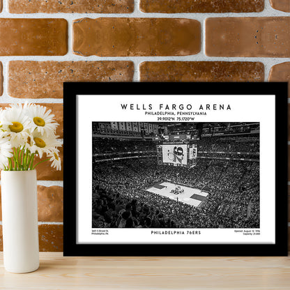 Wells Fargo Center Stadium Black And White, Philadelphia Basketball Stadium Wall Art Print, Framed Art Print Wall Decor