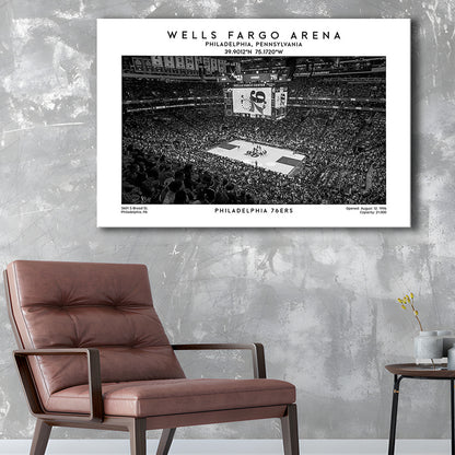 Wells Fargo Center Stadium Black And White, Philadelphia Basketball Stadium Print, Canvas Print Wall Art, Man Cave Gift