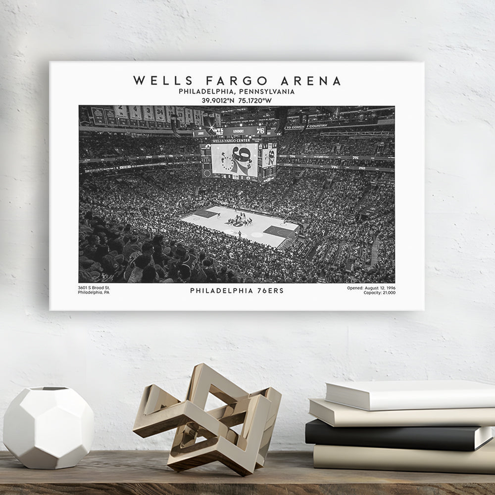 Wells Fargo Center Stadium Black And White, Philadelphia Basketball Stadium Print, Canvas Print Wall Art, Man Cave Gift