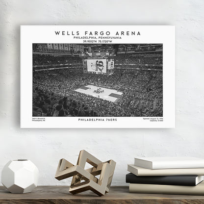 Wells Fargo Center Stadium Black And White, Philadelphia Basketball Stadium Print, Canvas Print Wall Art, Man Cave Gift