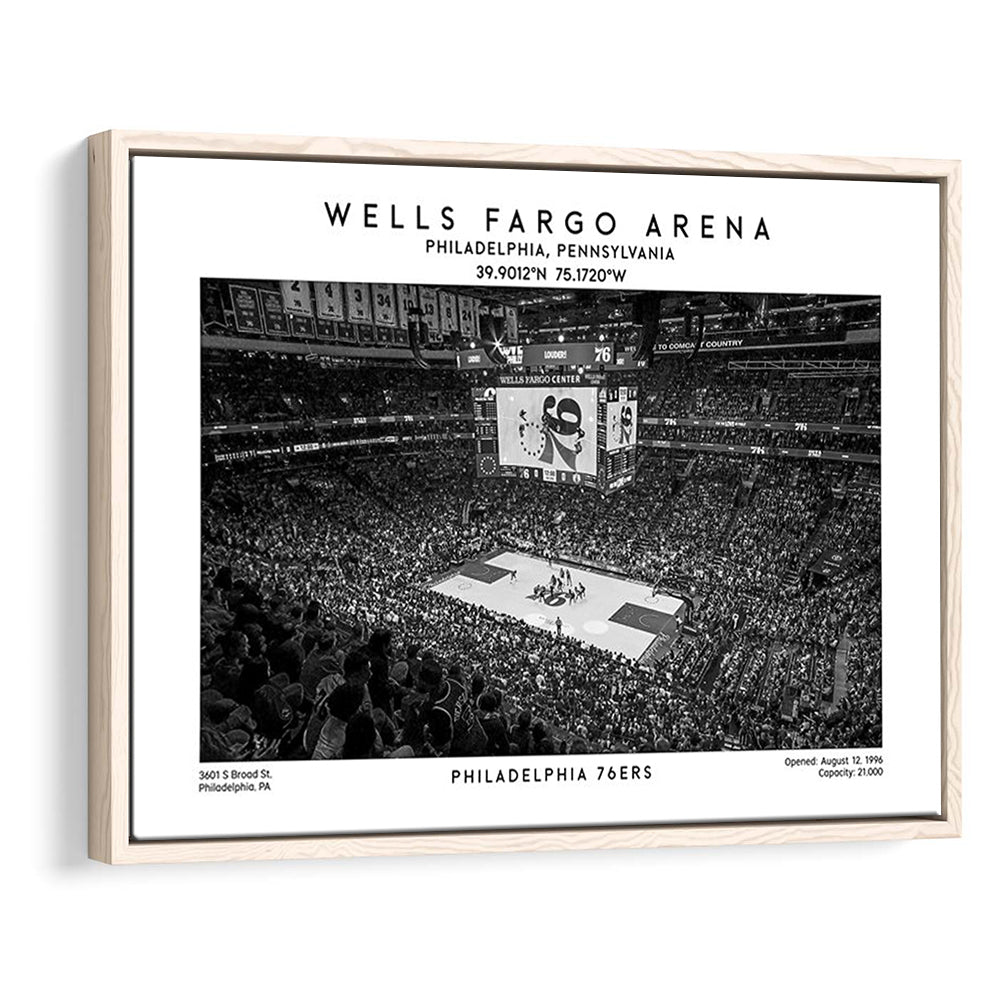 Wells Fargo Center Stadium Black And White, Philadelphia Basketball Stadium Wall Art Print, Framed Canvas Print Wall Art