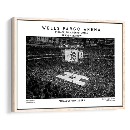 Wells Fargo Center Stadium Black And White, Philadelphia Basketball Stadium Wall Art Print, Framed Canvas Print Wall Art