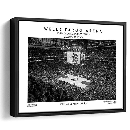 Wells Fargo Center Stadium Black And White, Philadelphia Basketball Stadium Wall Art Print, Framed Canvas Print Wall Art