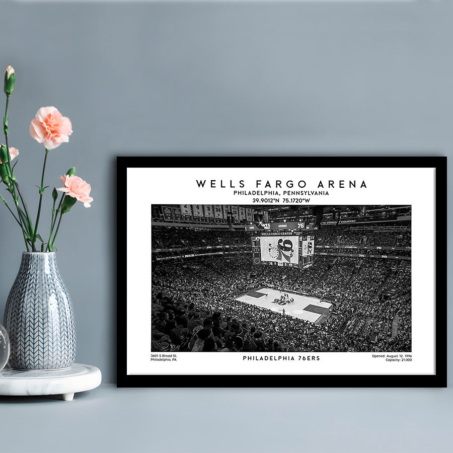 Wells Fargo Center Stadium Black And White, Philadelphia Basketball Stadium Wall Art Print, Framed Art Print Wall Decor