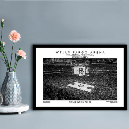 Wells Fargo Center Stadium Black And White, Philadelphia Basketball Stadium Wall Art Print, Framed Art Print Wall Decor