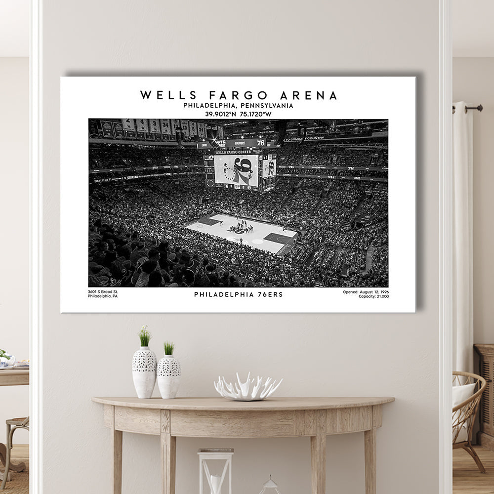 Wells Fargo Center Stadium Black And White, Philadelphia Basketball Stadium Print, Canvas Print Wall Art, Man Cave Gift