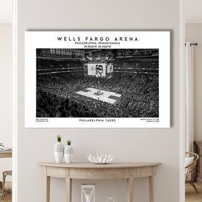 Wells Fargo Center Stadium Black And White, Philadelphia Basketball Stadium Print, Canvas Print Wall Art, Man Cave Gift