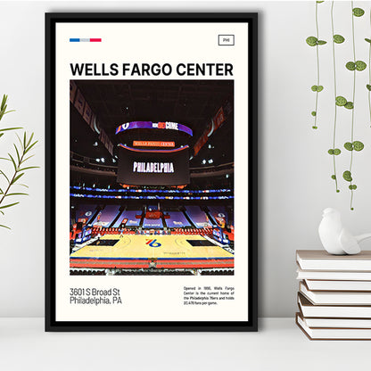 Wells Fargo Center Print, Philadelphia Stadium Canvas Art, Man Cave Gift, Floating Framed Canvas Print Wall Art