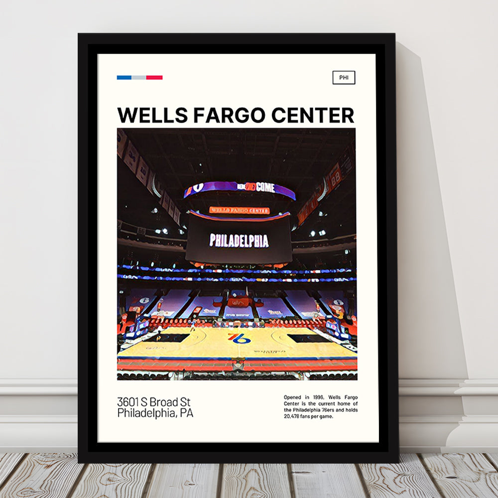 Wells Fargo Center Print, Philadelphia Stadium Canvas Art, Man Cave Gift, Floating Framed Canvas Print Wall Art