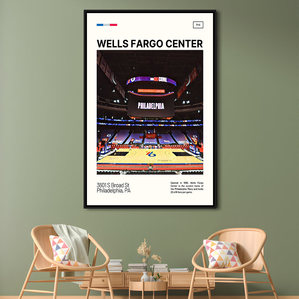 Wells Fargo Center Print, Philadelphia Stadium Canvas Art, Man Cave Gift, Floating Framed Canvas Print Wall Art