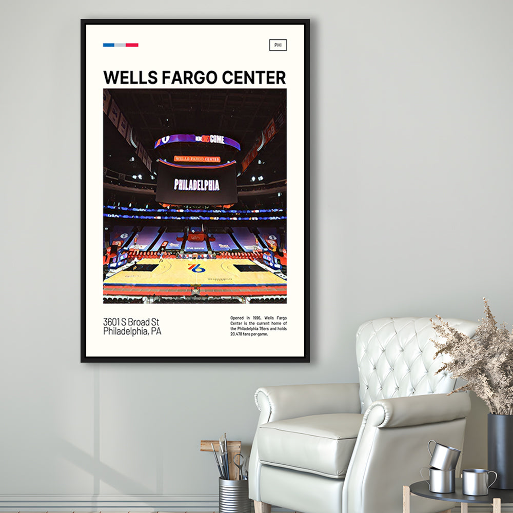 Wells Fargo Center Print, Philadelphia Stadium Canvas Art, Man Cave Gift, Floating Framed Canvas Print Wall Art