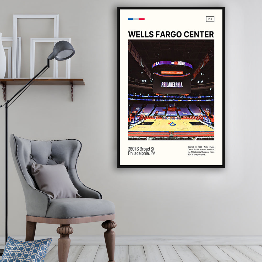Wells Fargo Center Print, Philadelphia Stadium Canvas Art, Man Cave Gift, Floating Framed Canvas Print Wall Art