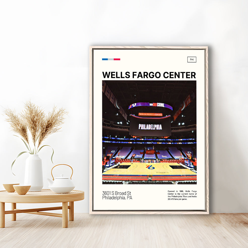 Wells Fargo Center Print, Philadelphia Stadium Canvas Art, Man Cave Gift, Floating Framed Canvas Print Wall Art