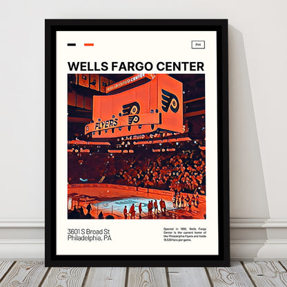 Wells Fargo Center Print, Philadelphia Stadium Canvas Art V1, Man Cave Gift, Floating Framed Canvas Print Wall Art