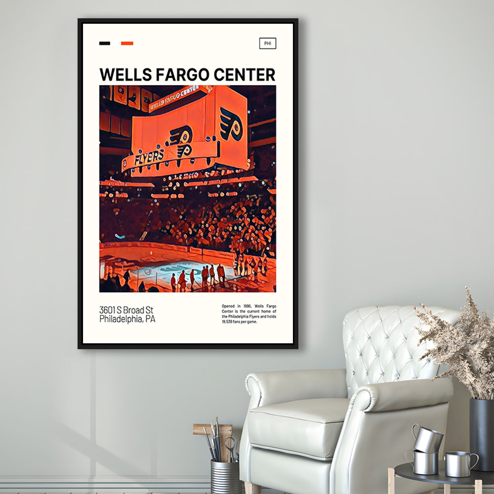 Wells Fargo Center Print, Philadelphia Stadium Canvas Art V1, Man Cave Gift, Floating Framed Canvas Print Wall Art