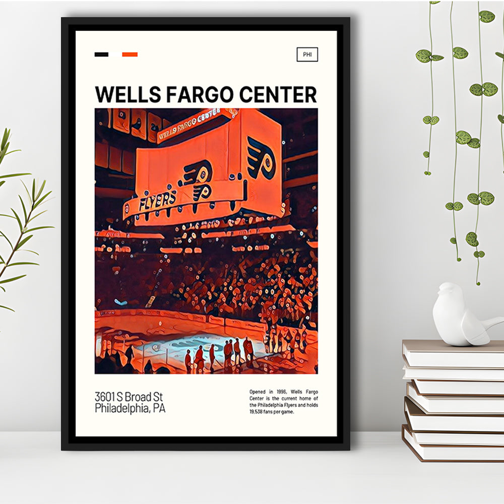 Wells Fargo Center Print, Philadelphia Stadium Canvas Art V1, Man Cave Gift, Floating Framed Canvas Print Wall Art