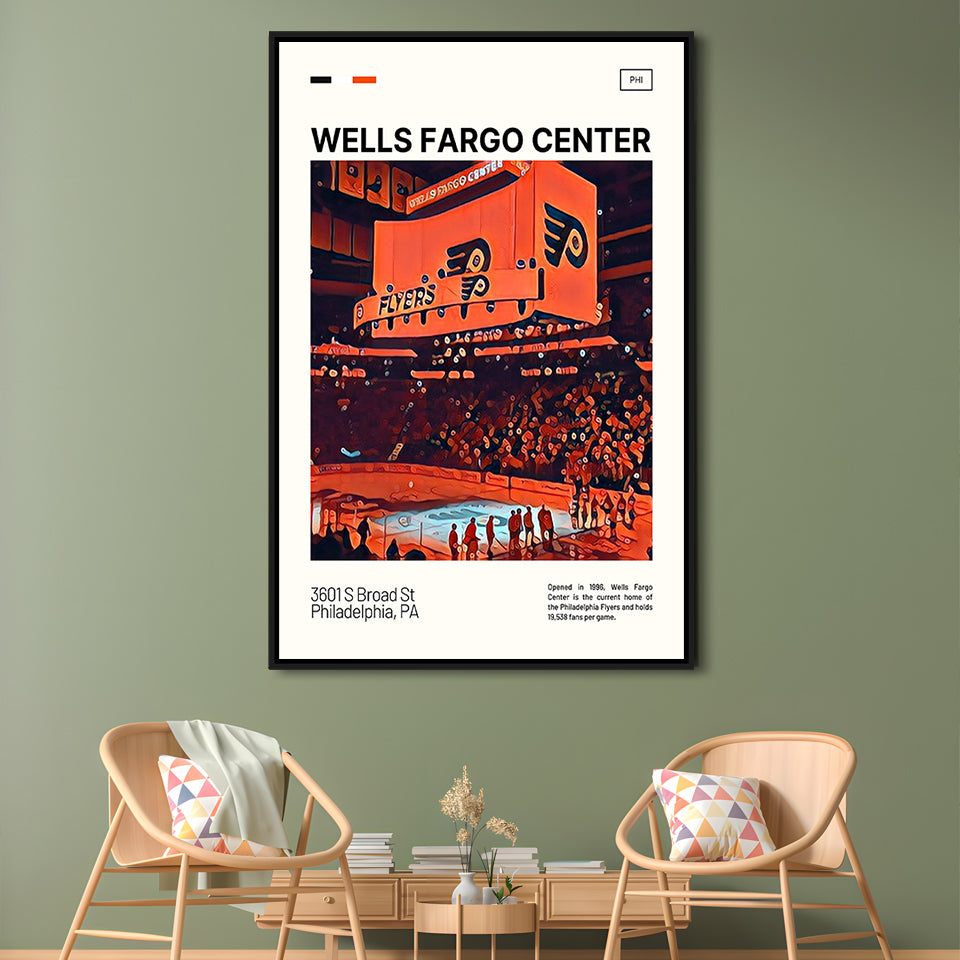 Wells Fargo Center Print, Philadelphia Stadium Canvas Art V1, Man Cave Gift, Floating Framed Canvas Print Wall Art