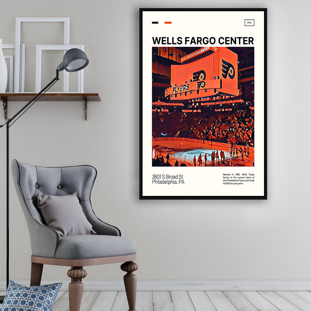 Wells Fargo Center Print, Philadelphia Stadium Canvas Art V1, Man Cave Gift, Floating Framed Canvas Print Wall Art