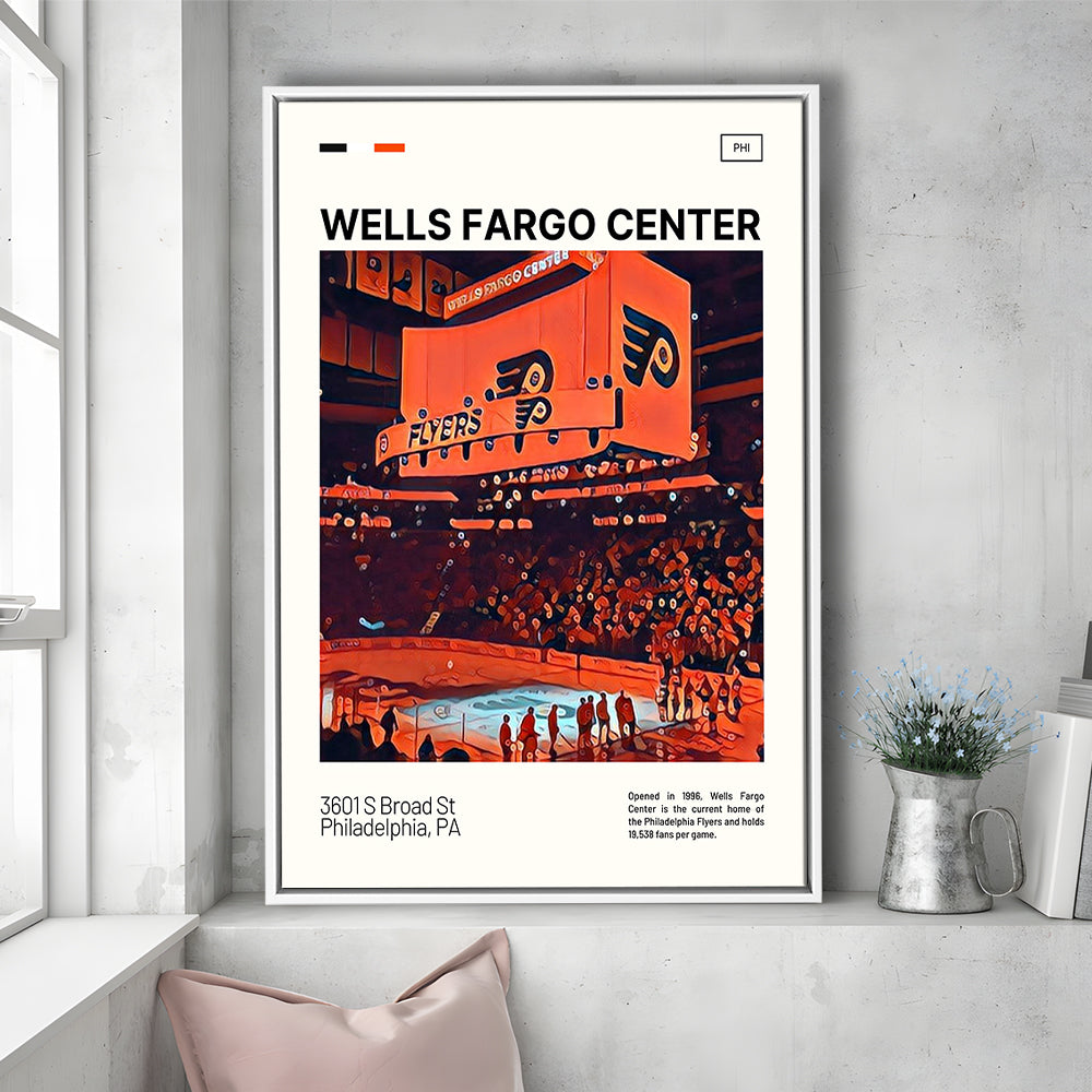 Wells Fargo Center Print, Philadelphia Stadium Canvas Art V1, Man Cave Gift, Floating Framed Canvas Print Wall Art