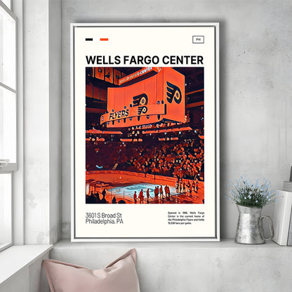 Wells Fargo Center Print, Philadelphia Stadium Canvas Art V1, Man Cave Gift, Floating Framed Canvas Print Wall Art