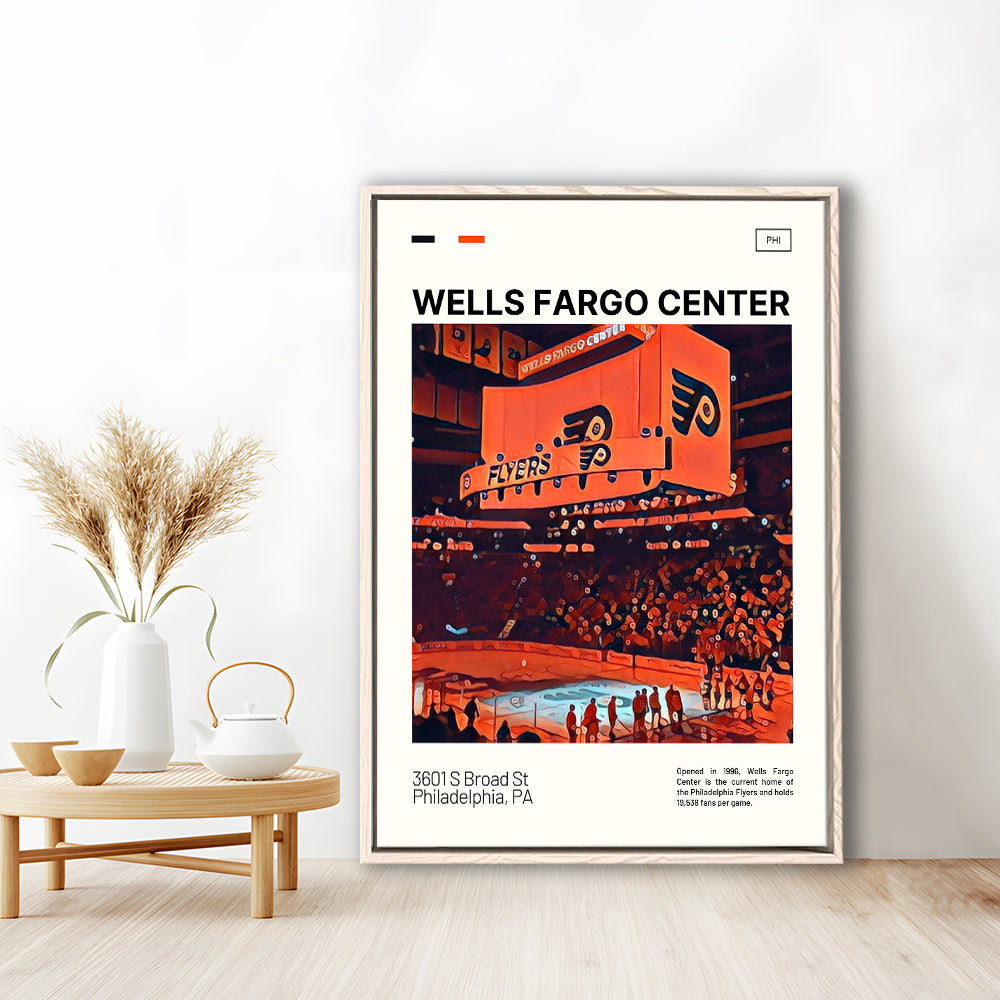Wells Fargo Center Print, Philadelphia Stadium Canvas Art V1, Man Cave Gift, Floating Framed Canvas Print Wall Art