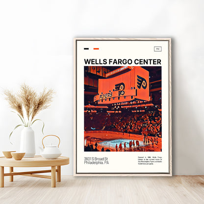 Wells Fargo Center Print, Philadelphia Stadium Canvas Art V1, Man Cave Gift, Floating Framed Canvas Print Wall Art