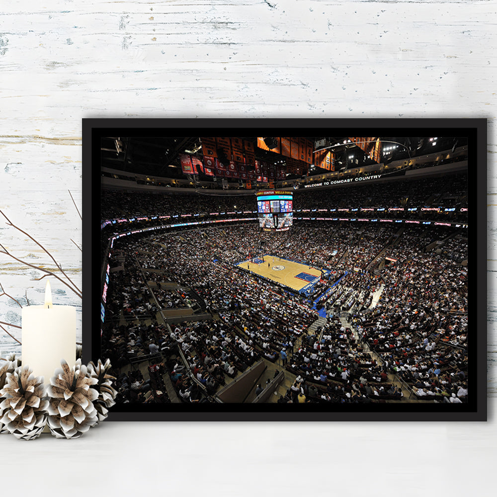 Wells Fargo Center, Stadium Canvas, Sport Art, Fan Gifts, Framed Canvas Print Wall Art, Floating Frame
