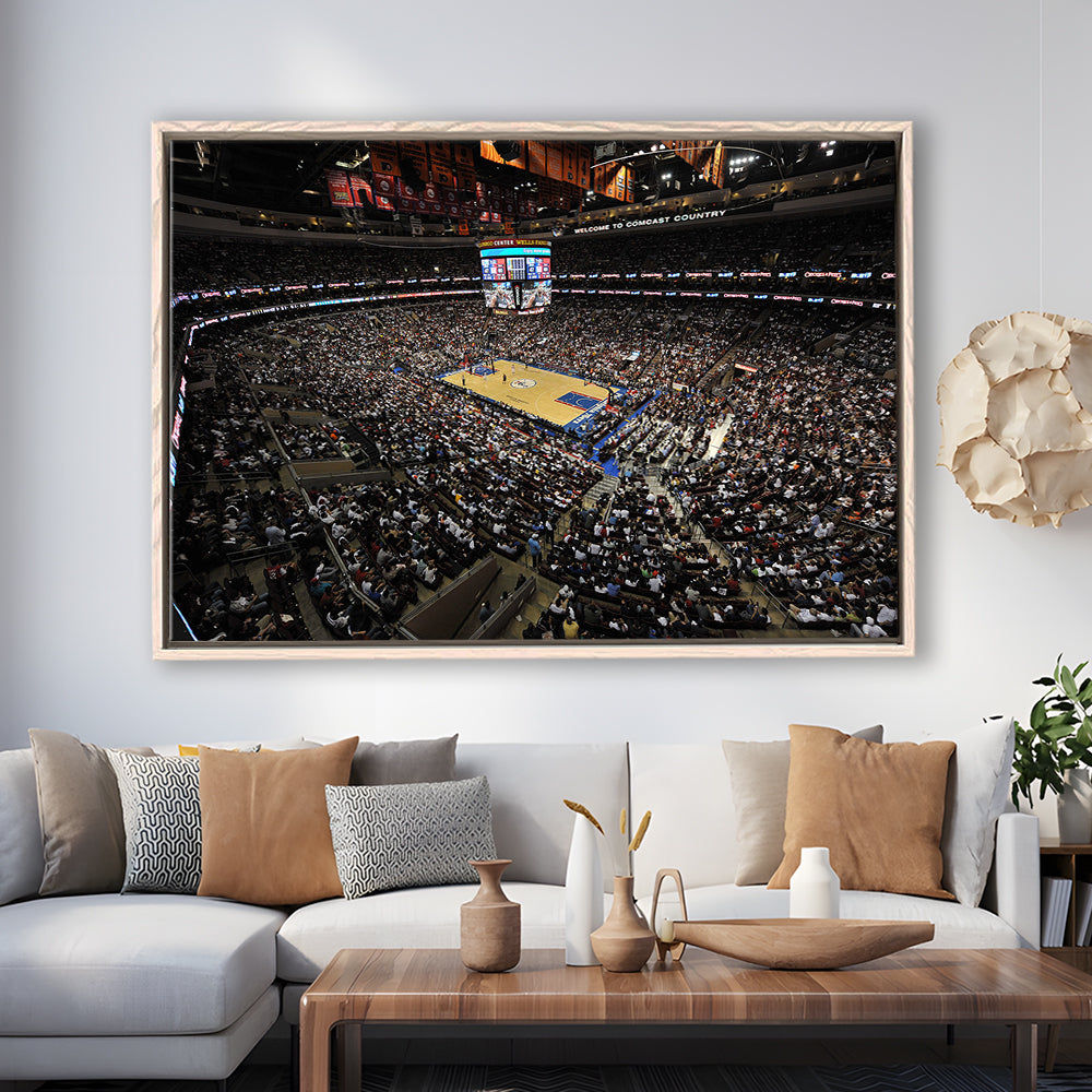 Wells Fargo Center, Stadium Canvas, Sport Art, Fan Gifts, Framed Canvas Print Wall Art, Floating Frame