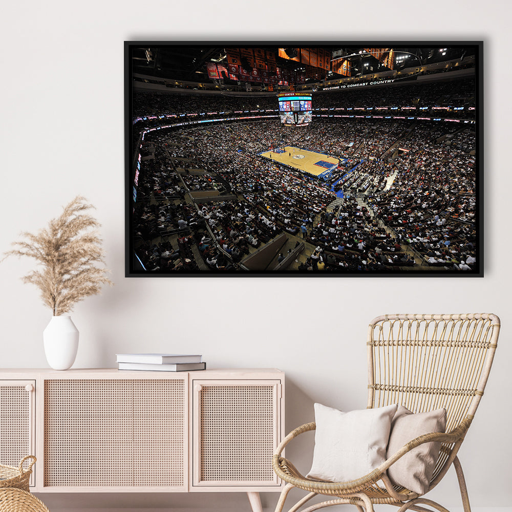 Wells Fargo Center, Stadium Canvas, Sport Art, Fan Gifts, Framed Canvas Print Wall Art, Floating Frame