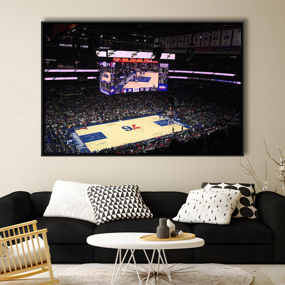 Wells Fargo Center, Stadium Canvas, Sport Art, Framed Canvas Print Wall Art, Floating Frame