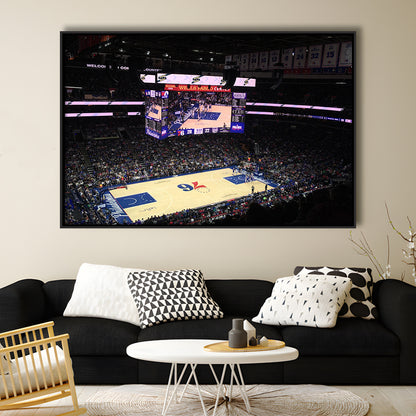 Wells Fargo Center, Stadium Canvas, Sport Art, Framed Canvas Print Wall Art, Floating Frame
