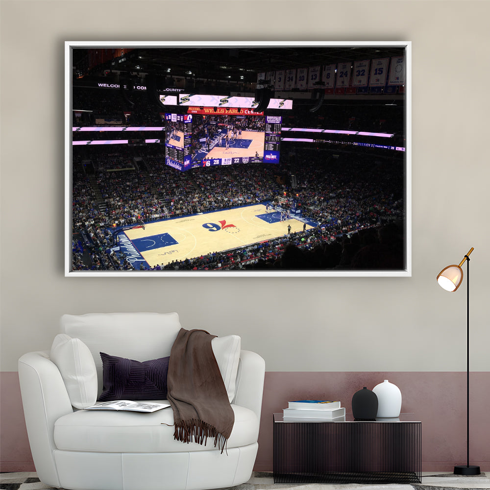 Wells Fargo Center, Stadium Canvas, Sport Art, Framed Canvas Print Wall Art, Floating Frame