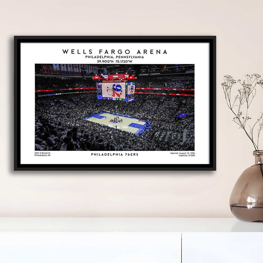 Wells Fargo Center, Philadelphia Basketball Stadium Wall Art Print, Sport Art Print, Framed Canvas Print Wall Art