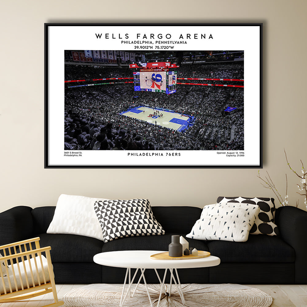 Wells Fargo Center, Philadelphia Basketball Stadium Wall Art Print, Sport Art Print, Framed Canvas Print Wall Art