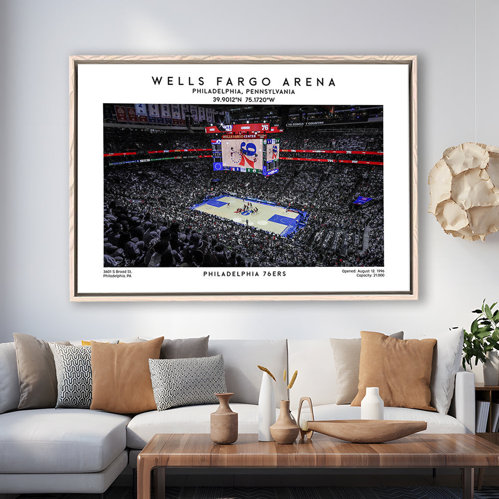 Wells Fargo Center, Philadelphia Basketball Stadium Wall Art Print, Sport Art Print, Framed Canvas Print Wall Art