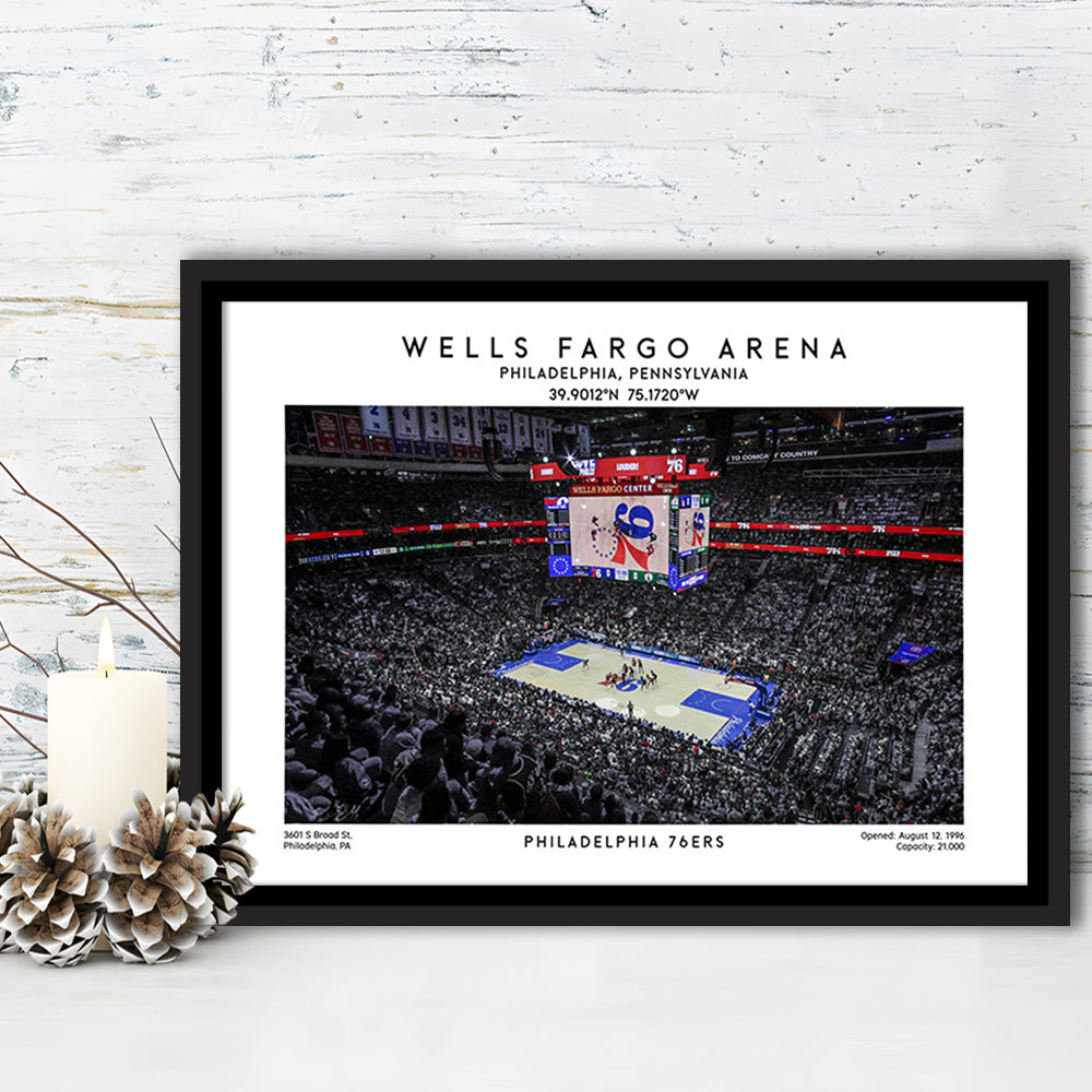 Wells Fargo Center, Philadelphia Basketball Stadium Wall Art Print, Sport Art Print, Framed Canvas Print Wall Art