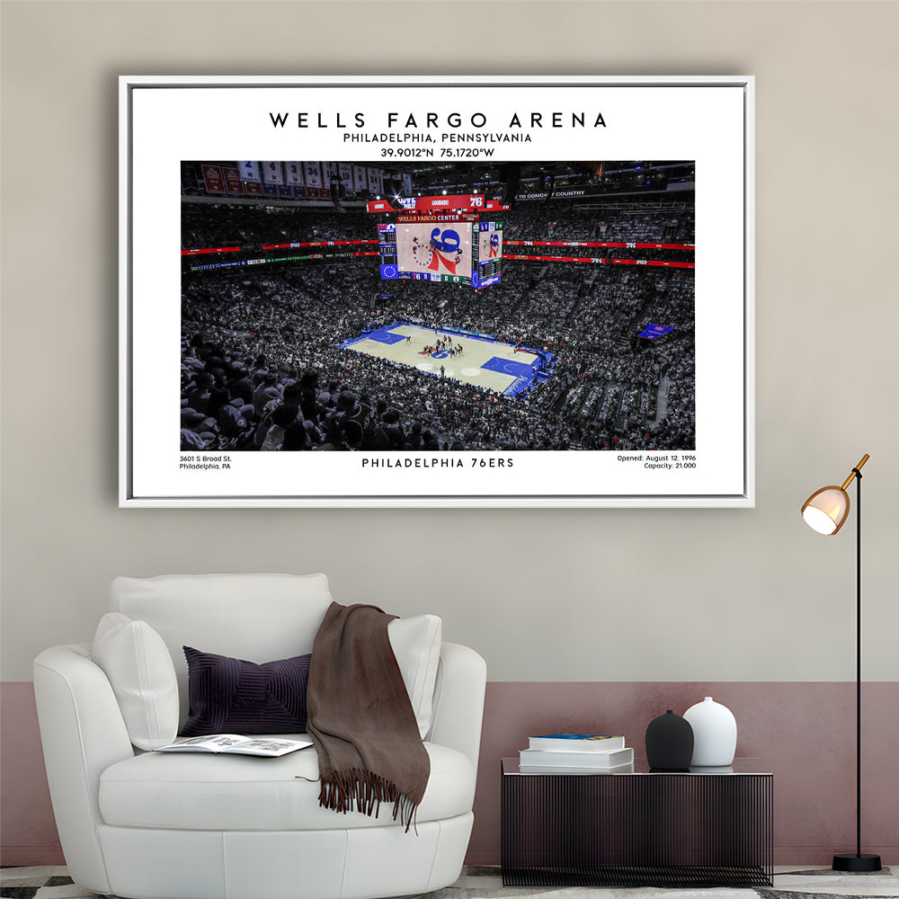 Wells Fargo Center, Philadelphia Basketball Stadium Wall Art Print, Sport Art Print, Framed Canvas Print Wall Art