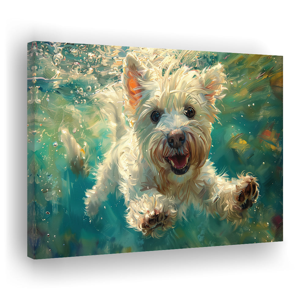 West Highland White Terrier Underwater Funny Art, Canvas Art Decor Print, Painting Art, Canvas Print Wall Art Home Decor