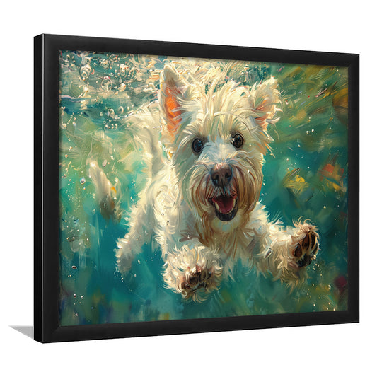 West Highland White Terrier Underwater Funny Art, Framed  Print, Painting Art, Framed Art Print Wall Decor, Framed Picture