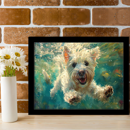 West Highland White Terrier Underwater Funny Art, Framed  Print, Painting Art, Framed Art Print Wall Decor, Framed Picture