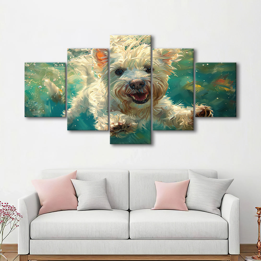 West Highland White Terrier Underwater Funny Art, Canvas Art Decor Print, Painting Art, Mixed Panels Canvas Print