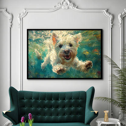 West Highland White Terrier Underwater Funny Art, Framed  Print, Painting Art, Framed Art Print Wall Decor, Framed Picture