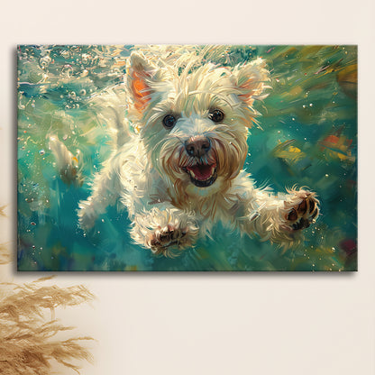 West Highland White Terrier Underwater Funny Art, Canvas Art Decor Print, Painting Art, Canvas Print Wall Art Home Decor
